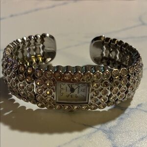 Silver Crystal Embellished Cuff Watch Bracelet